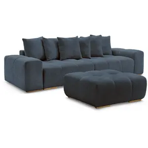 BOBOCHIC Canapé droit convertible coffre ANAKIN tissu bouclette avec pouf bleu ... pas cher