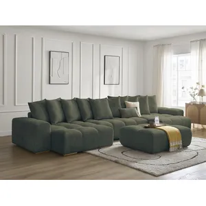 BOBOCHIC Canapé panoramique fixe ANAKIN tissu bouclette avec pouf vert   BOBOCH... pas cher