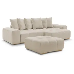 BOBOCHIC Canapé d'angle réversible ANAKIN tissu bouclette avec pouf beige réve... pas cher