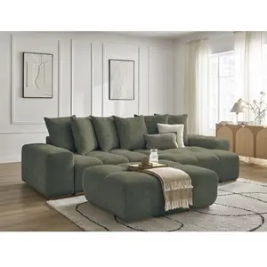 BOBOCHIC Canapé d'angle réversible ANAKIN tissu bouclette avec pouf vert  réver... pas cher