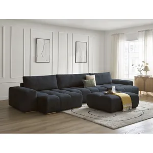 BOBOCHIC Canapé panoramique convertible coffre ANAKIN tissu bouclette avec pouf... pas cher