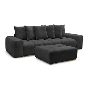 BOBOCHIC Canapé droit convertible coffre ANAKIN tissu texturé avec pouf noir ... pas cher