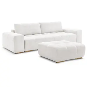 BOBOCHIC Canapé droit convertible coffre ANAKIN tissu bouclette avec pouf blanc... pas cher
