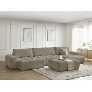 BOBOCHIC Canapé panoramique convertible coffre ANAKIN tissu texturé avec pouf t... pas cher