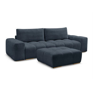 BOBOCHIC Canapé droit convertible coffre ANAKIN tissu texturé avec pouf bleu fo... pas cher