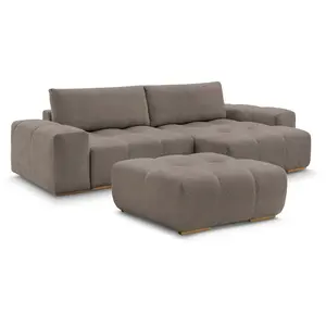 BOBOCHIC Canapé d'angle réversible ANAKIN tissu bouclette avec pouf marron  rév... pas cher