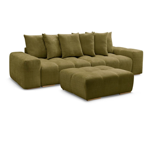 BOBOCHIC Canapé droit convertible coffre ANAKIN tissu texturé avec pouf vert ... pas cher