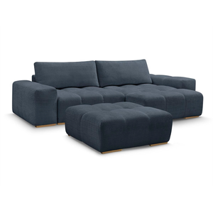 BOBOCHIC Canapé d'angle réversible ANAKIN tissu texturé avec pouf bleu foncé r... pas cher