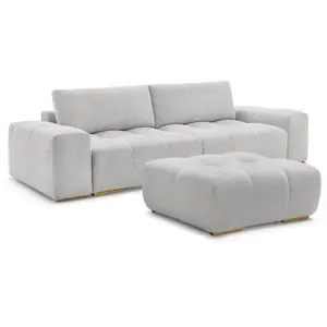 BOBOCHIC Canapé droit convertible coffre ANAKIN tissu bouclette avec pouf gris ... pas cher