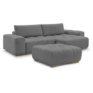 BOBOCHIC Canapé d'angle réversible ANAKIN tissu bouclette avec pouf gris foncé ... pas cher