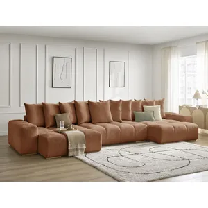 BOBOCHIC Canapé panoramique convertible coffre ANAKIN tissu texturé orange BO... pas cher