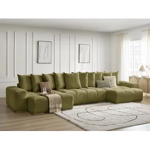 BOBOCHIC Canapé panoramique convertible coffre ANAKIN tissu texturé vert BOBO... pas cher