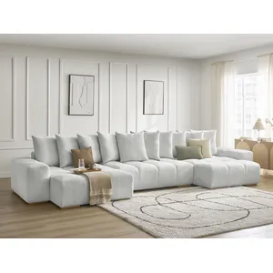 BOBOCHIC Canapé panoramique convertible coffre ANAKIN tissu texturé gris clair ... pas cher