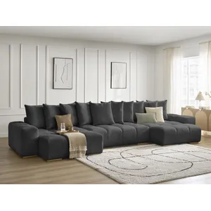 BOBOCHIC Canapé panoramique convertible coffre ANAKIN tissu texturé noir BOBO... pas cher