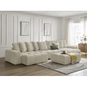 BOBOCHIC Canapé panoramique convertible coffre ANAKIN tissu bouclette avec pouf... pas cher
