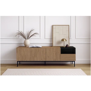 Meuble TV 3 portes 1 tiroir 180 cm CECILIA effet chêne BOBOCHIC pas cher