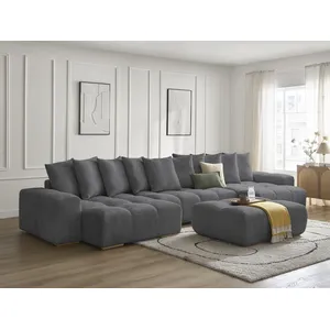 BOBOCHIC Canapé panoramique convertible coffre ANAKIN tissu bouclette avec pouf... pas cher