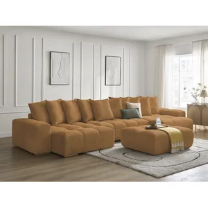 BOBOCHIC Canapé panoramique convertible coffre ANAKIN tissu bouclette avec pouf... pas cher
