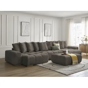 BOBOCHIC Canapé panoramique convertible coffre ANAKIN tissu bouclette avec pouf... pas cher
