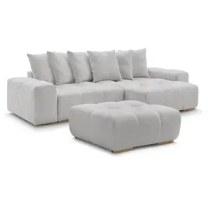 BOBOCHIC Canapé d'angle réversible ANAKIN tissu bouclette avec pouf gris clair ... pas cher