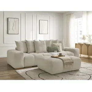 BOBOCHIC Canapé droit convertible coffre ANAKIN tissu texturé avec pouf beige ... pas cher