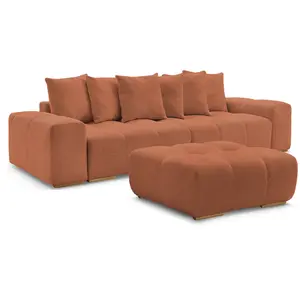 BOBOCHIC Canapé droit convertible coffre ANAKIN tissu bouclette avec pouf orang... pas cher
