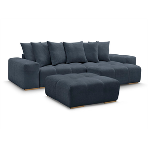 BOBOCHIC Canapé d'angle réversible ANAKIN tissu texturé avec pouf bleu foncé r... pas cher