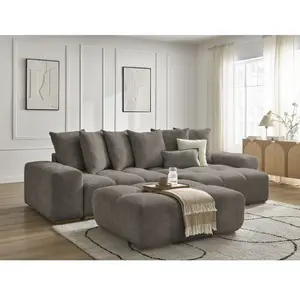 BOBOCHIC Canapé d'angle réversible ANAKIN tissu bouclette avec pouf marron rév... pas cher