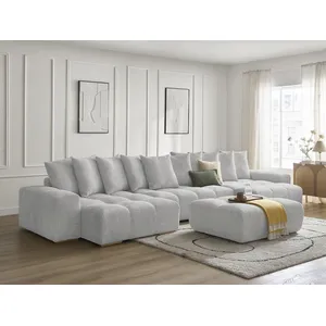 BOBOCHIC Canapé panoramique convertible coffre ANAKIN tissu bouclette avec pouf... pas cher