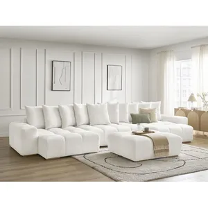 BOBOCHIC Canapé panoramique fixe ANAKIN tissu texturé avec pouf blanc BOBOCHI... pas cher