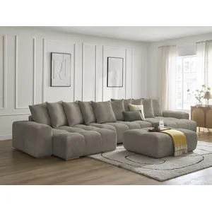 BOBOCHIC Canapé panoramique fixe ANAKIN tissu bouclette avec pouf taupe BOBOC... pas cher