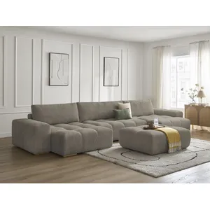 BOBOCHIC Canapé panoramique convertible coffre ANAKIN tissu bouclette avec pouf... pas cher