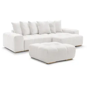 BOBOCHIC Canapé d'angle réversible ANAKIN tissu bouclette avec pouf blanc réve... pas cher