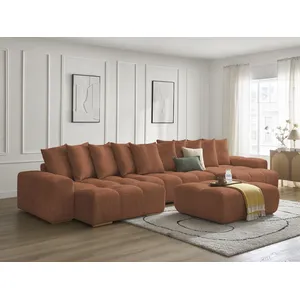 BOBOCHIC Canapé panoramique convertible coffre ANAKIN tissu bouclette avec pouf... pas cher