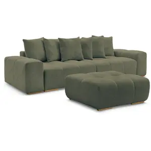 BOBOCHIC Canapé droit convertible coffre ANAKIN tissu bouclette avec pouf vert ... pas cher