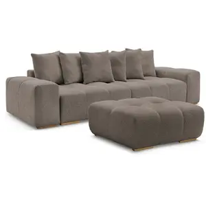 BOBOCHIC Canapé droit fixe 3 places ANAKIN tissu bouclette avec pouf marron B... pas cher
