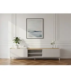 BOBOCHIC Meuble TV 1 porte 1 tiroir 220 cm ANYRA pieds en bois massif beige B... pas cher