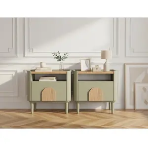 Comparateur de prix : Lot de 2 tables de chevet 1 tiroir ENYRA pieds bois massif vert BOBO...