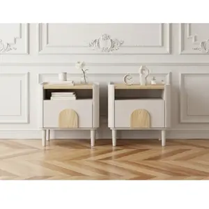 Comparateur de prix : Lot de 2 tables de chevet 1 tiroir ENYRA pieds bois massif beige BOB...