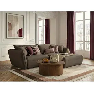 Canapé d'angle fixe LUIGI tissu texturé taupe angle droit BOBOCHIC places pas cher