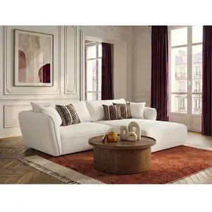 Canapé d'angle fixe LUIGI tissu texturé blanc angle droit BOBOCHIC places pas cher