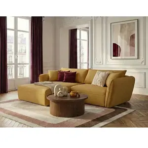 Canapé d'angle fixe LUIGI tissu texturé jaune angle gauche BOBOCHIC places pas cher