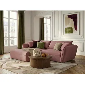 Canapé d'angle fixe LUIGI tissu texturé rose angle gauche BOBOCHIC places pas cher