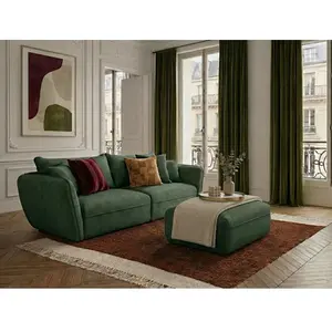 Canapé droit fixe 3 places LUIGI tissu texturé avec pouf vert BOBOCHIC pas cher