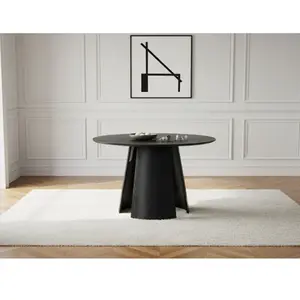 Table à manger ronde GASTON 120 cm placage chêne noir   BOBOCHIC pas cher