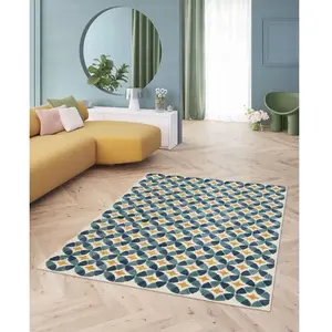 Tapis poils ras ISAURE motif abstrait bleu 200x290  BOBOCHIC pas cher