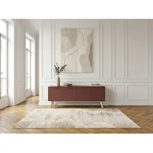 Meuble TV 4 portes 140 cm CAPUS pin laqué terracotta BOBOCHIC pas cher