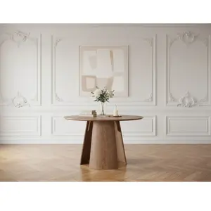 Table à manger ronde GASTON 120 cm placage chêne marron   BOBOCHIC pas cher
