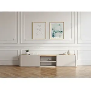 Meuble TV 1 porte 1 tiroir 220 cm ANYRA beige BOBOCHIC pas cher