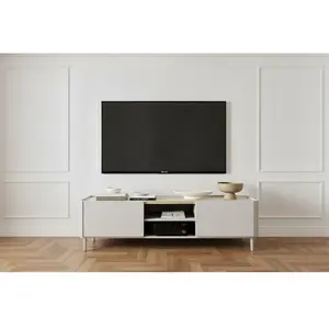 BOBOCHIC Meuble TV 1 porte 1 tiroir 170 cm ANYRA pieds en bois massif beige B... pas cher